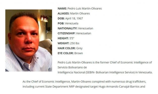 EE.UU. ofrece 10 millones de dólares por información que conduzca al arresto del exjefe de inteligencia de Venezuela Pedro Luis Martín Olivares