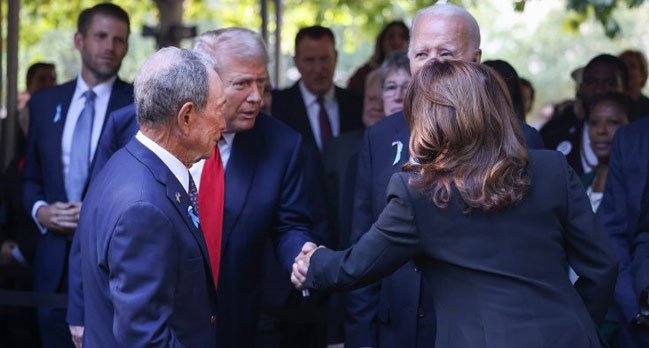 Harris y Trump se estrechan la mano nuevamente en la ceremonia del aniversario del 11 de septiembre después del debate